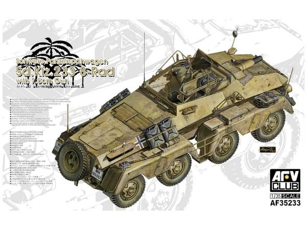 AFV Club Немецкий тяжелый бронированный разведывательный автомобиль с пушкой, модель-конструктор 1/35 Sd.Kfz.233 8-колесный 7,5 см (пластик FV35233)