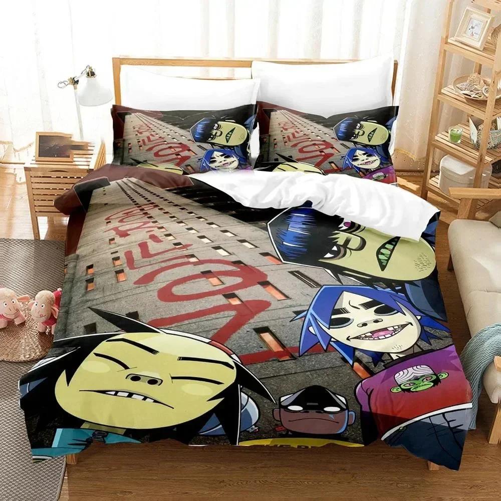 New Printed Gorillaz Music Band Bedding Set Duvet Cover Sheet Printed Bed Set Pillowcase Full Queen King Size Comforter Bedroom