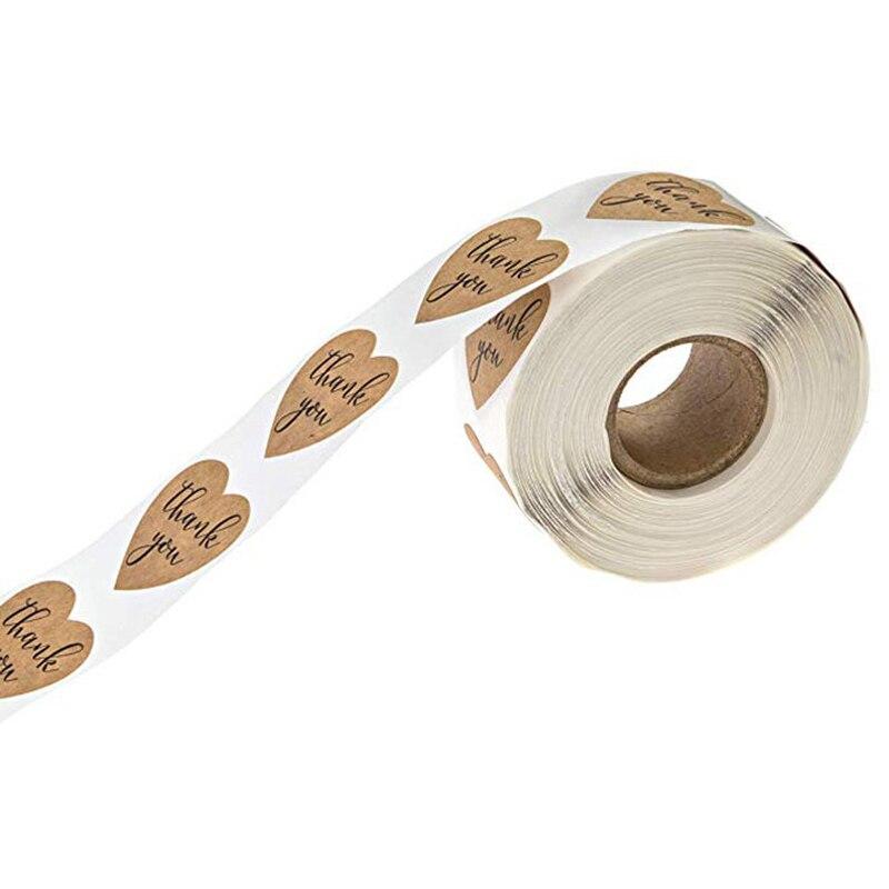 1in Natural Kraft Thank You Stickers Heart Shape Seal Labels 50-500pcs Stickers Scrapbooking for Package Stationery Sticker