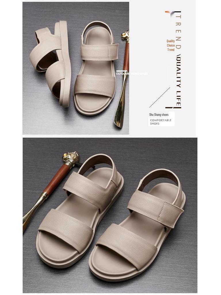 Мужские дышащие сандалии из натуральной кожи 2025: Мягкая подошва, противоскользящая, уличная, пляжная и спортивная обувь