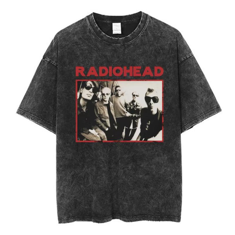 Rock Band Radiohead The Bends Винтажная стираная футболка Унисекс Женская мода Хип-хоп футболки Повседневные футболки Уличная одежда