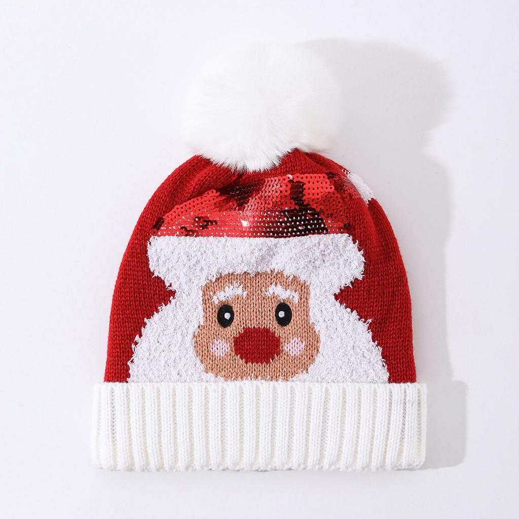 Women Christmas Knit Hat With Big Pom Pom Cute Winter Festive Hat