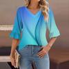 Женский повседневный топ с рукавами 3/4, летняя футболка с v-образным вырезом и пышными рукавами
