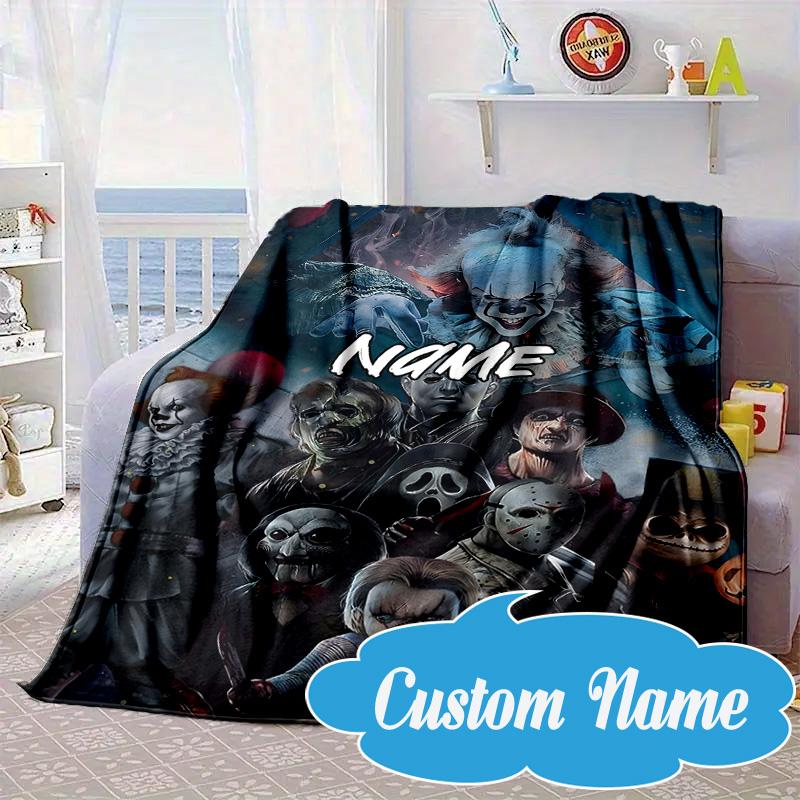 Custom Name Halloween Horror Christmas Blanket bed sofa Blanket Flannel Blanket for Camping, Hiking, Picnic Essentials,gift for Fan family