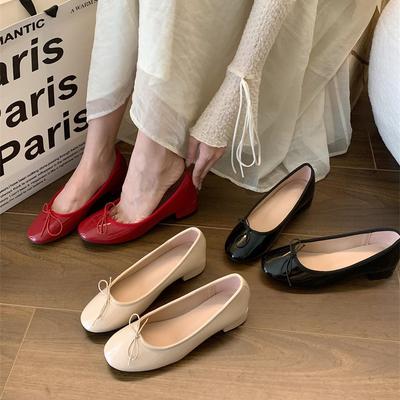 Женские туфли на ретро красном толстом каблуке с бантом - Коллекция Лето и Весна 2025, Идеально подходят для повседневной носки или свадеб