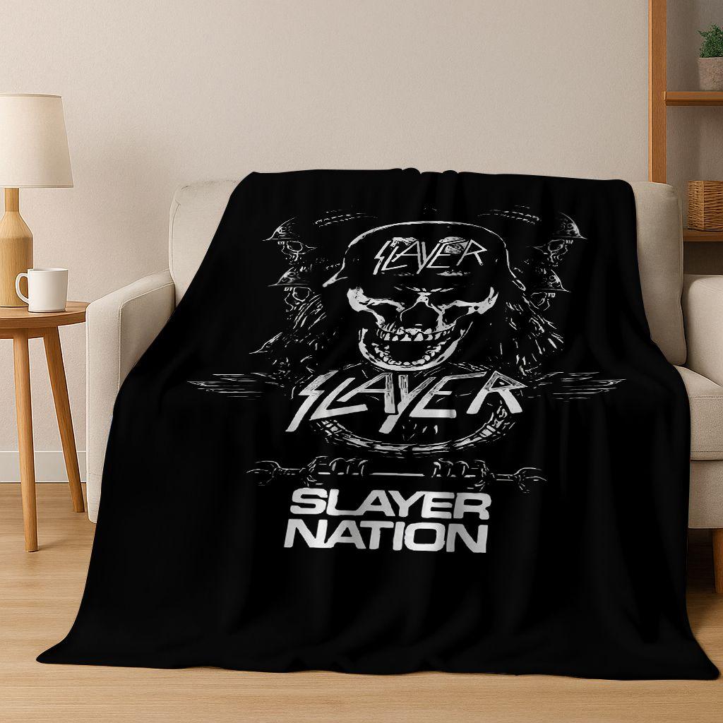 2026 Slayer Heavy Metal Rock Band Skull Art Flannel Blanket,Cozy Soft Throw Blanket for Home Bedroom Bed Sofa Picnic Cover Gift