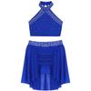 Kids Girls Lyrical Dance Set Modern Contemporary Costume Rhinestones Crop Top with Skirted Leotard Ice Skating Ballet Dancewear