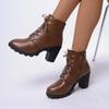 Autumn Winter Middle Tube PU Leather Martin Boots For Women Cross-Border Large Size Side Zipper High Heeled Fleece Boots 35-42
