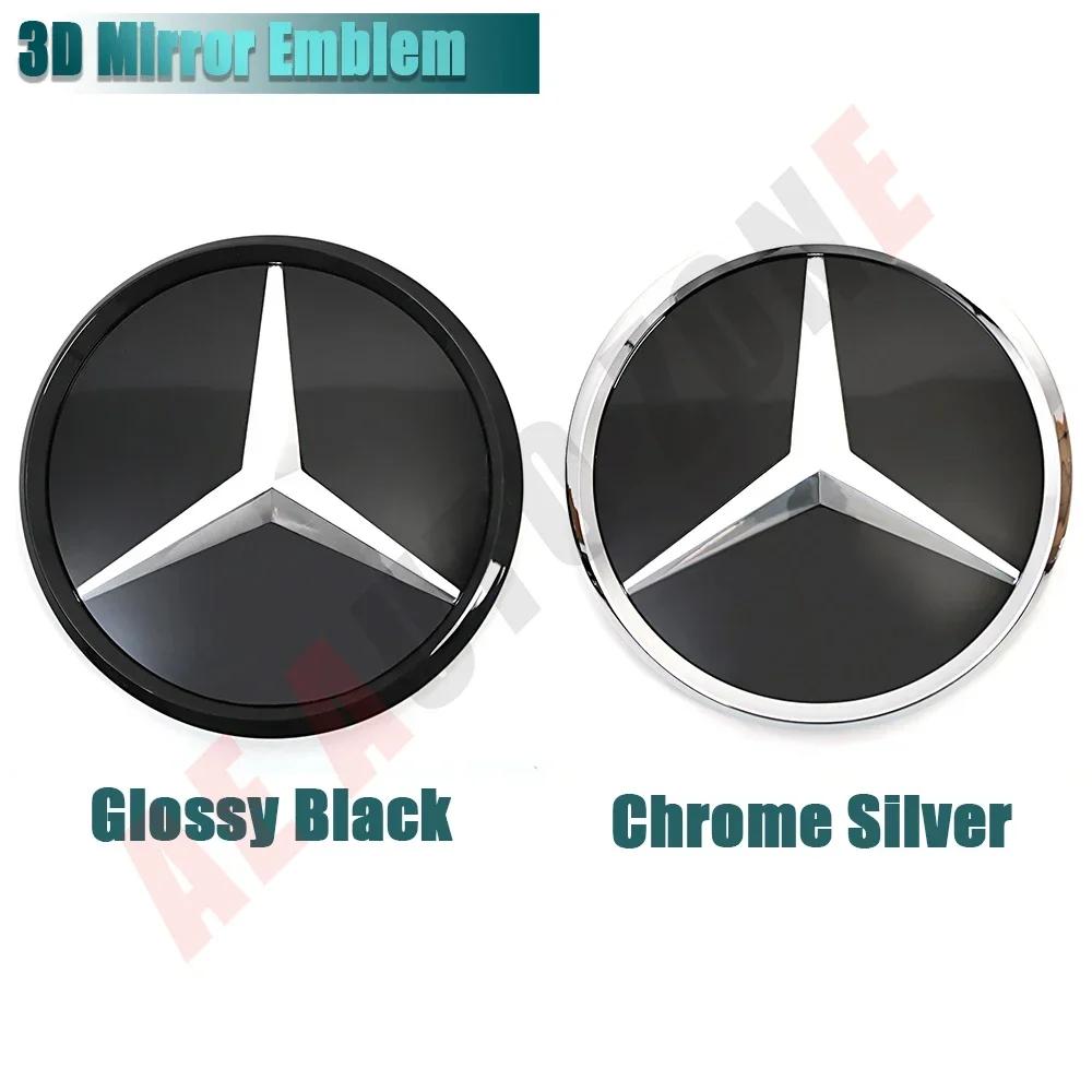 For Benz C-CW205 Silver Border 3D Mirror Emblem For Mercedes Benz A W176 B W246 C W205 Class Matte Black OE Style Front Grille Star Emblem Logo