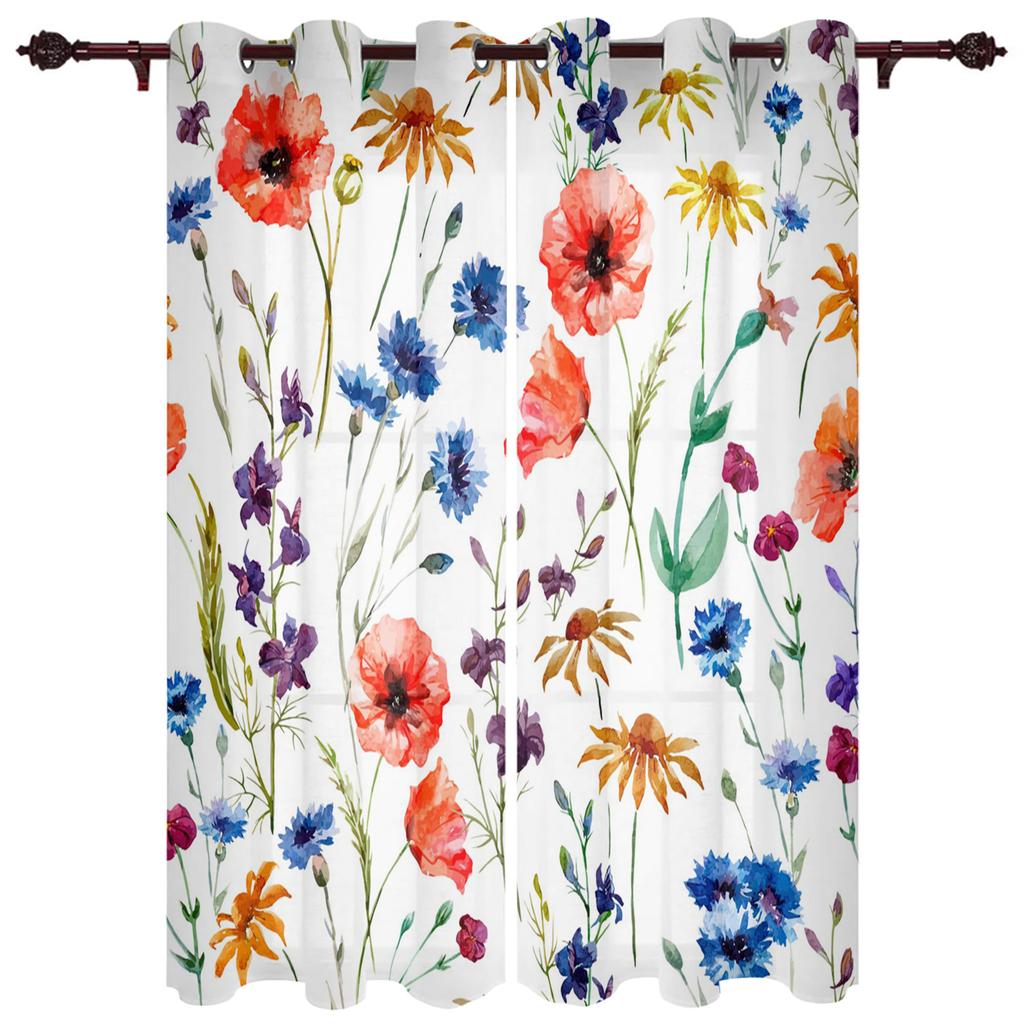 Flower Watercolor Window Curtain for Bedroom Living Room Backdrop Curtain Home Decor Kitchen Short Curtain