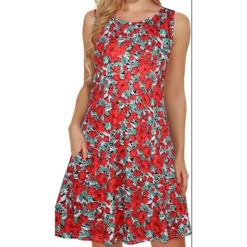 Sleeveless Dress Summer New Beach Hawaiian Print Loose Vest Skirt With Pockets
