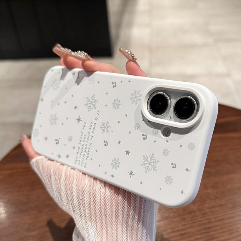 Ins Winter Snowflake Liquid Silicone Phone Case For iPhone 17 16 15 14 13 12 11 Pro Max Plus Air Camera Control Button Cover
