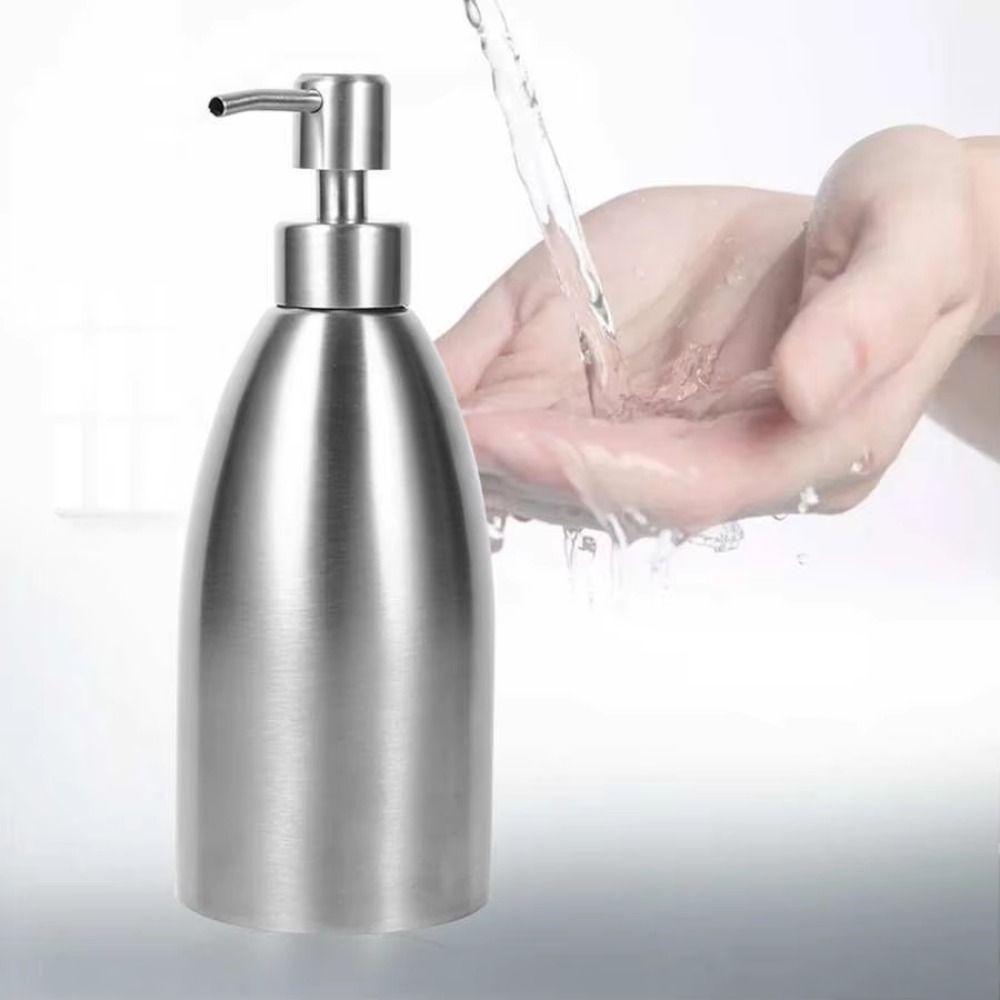 Silver Stainless Steel Soap Dispenser 500ml Shower Gel Bottles Hand Sanitizer Holder Office