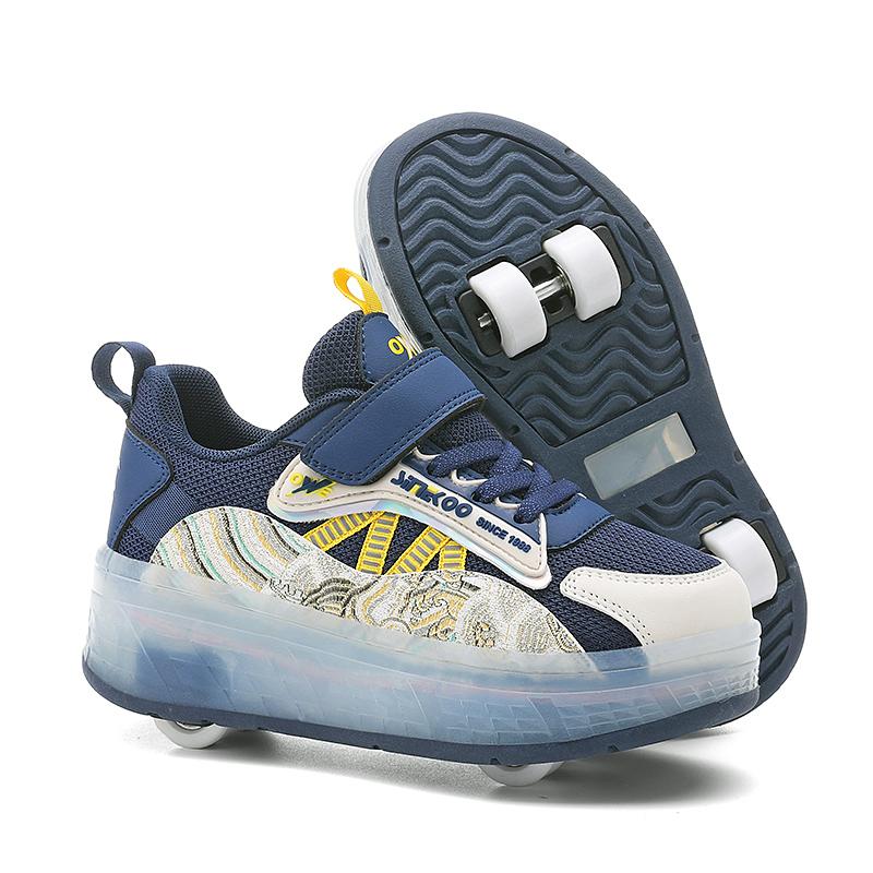 TUINANLE Четырехколесные роликовые туфли для мальчиков и девочек, прогулочная обувь, которая может ходить, скользить и уменьшаться, мигающие огни для школьников