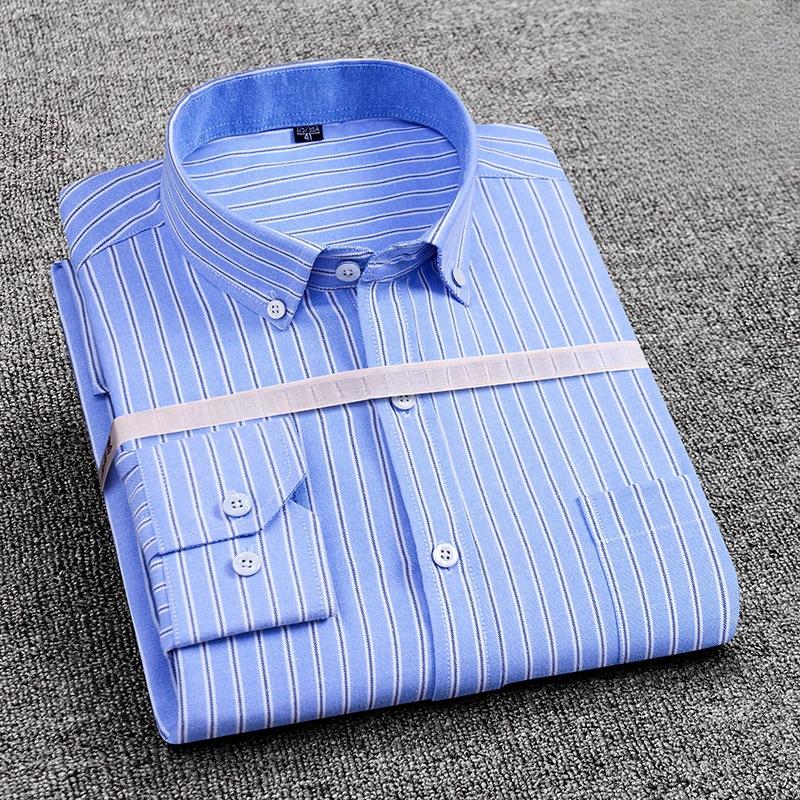 Мужская рубашка с длинными рукавами Khmer Wrinkle Free Casual Oxford Spun Wrinkle Resistant No Care Slim Fit Checkered Striped Shirts Men's