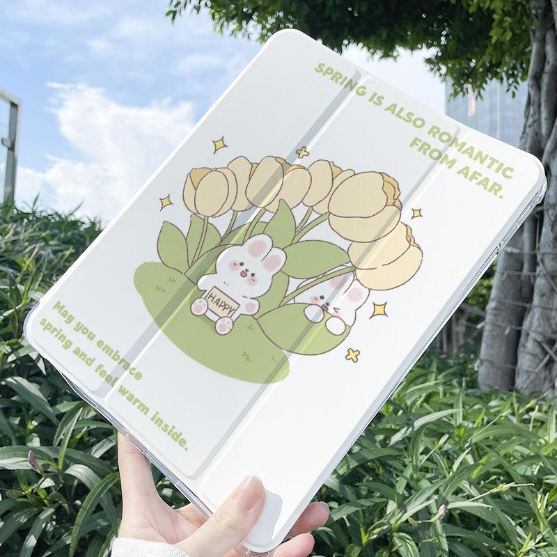Чехол для iPad Pro2024, новый чехол для iPad с рисунком кролика-тюльпана для iPad Air6 11 13 дюймов Air4 Air5 10th 10,9 Pro11 Pro13 2024 с подставкой для карандашей