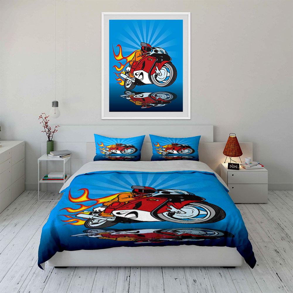 Motorcycle with flame accents. Bedding sets Duvet cover sets Duvet covers Pillowcases(1*Duvet Cover 2*Pillowcases without duvet insert)
