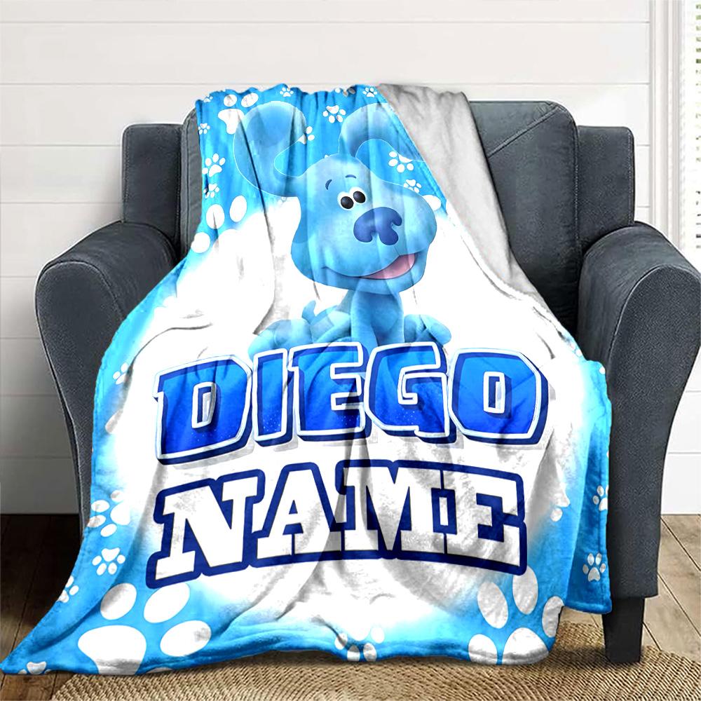 Customizable Pistas da Blue Blue’s Clues2 Throw Blanket – Personalized Name, All-Season Cozy Snug Blanket, Machine Washable, Personalized Blanket