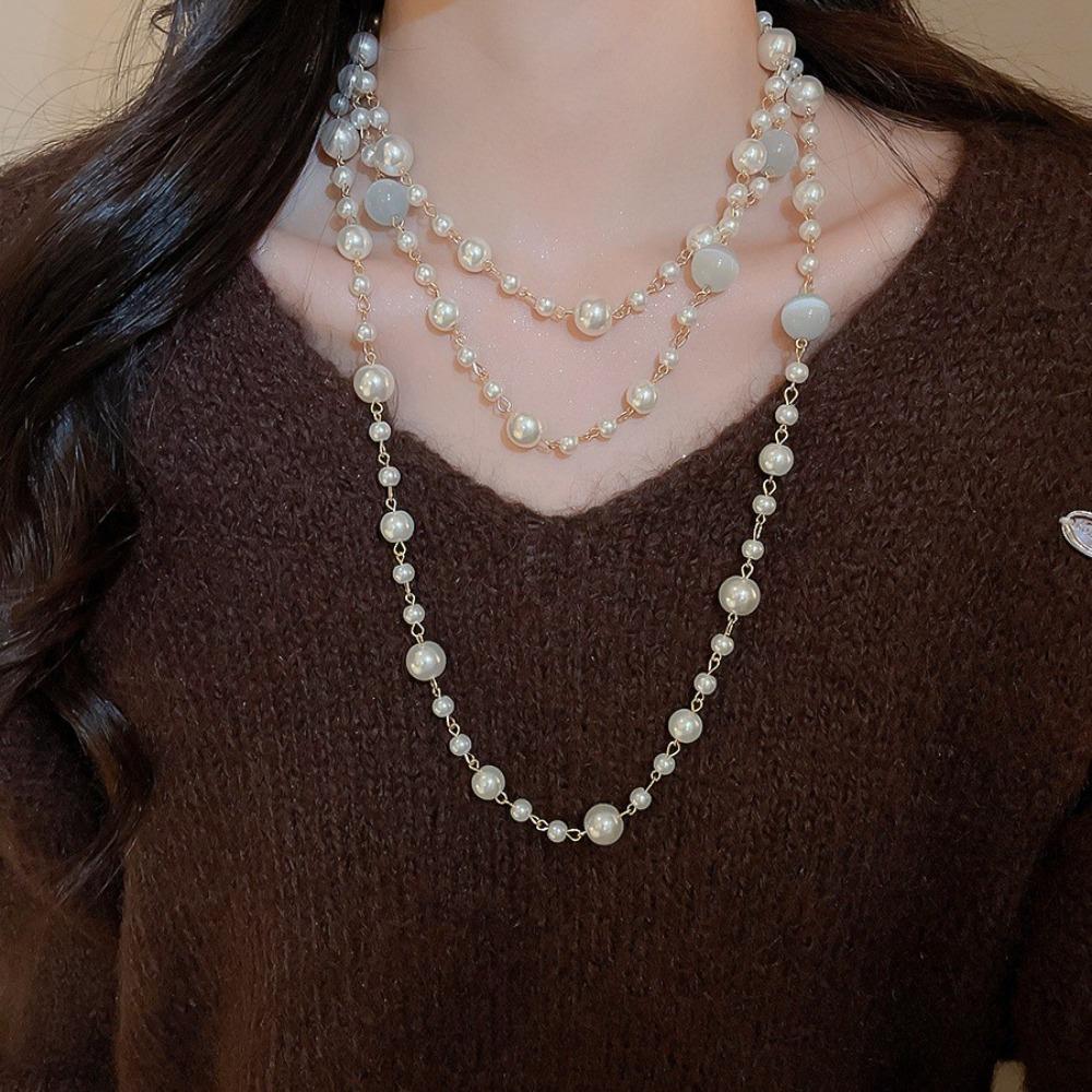 Long Length Bead Necklace Layered Sweater Necklace New Pearl Necklace Lady Wear
