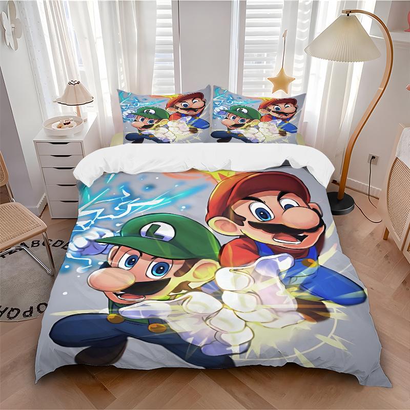 3pcs Mario and Luigi's Epic Battle Print Cover Set Ultra Soft, Breathable, and Comfortable Bedding with Stylish Design for Bedroom and Guest Room