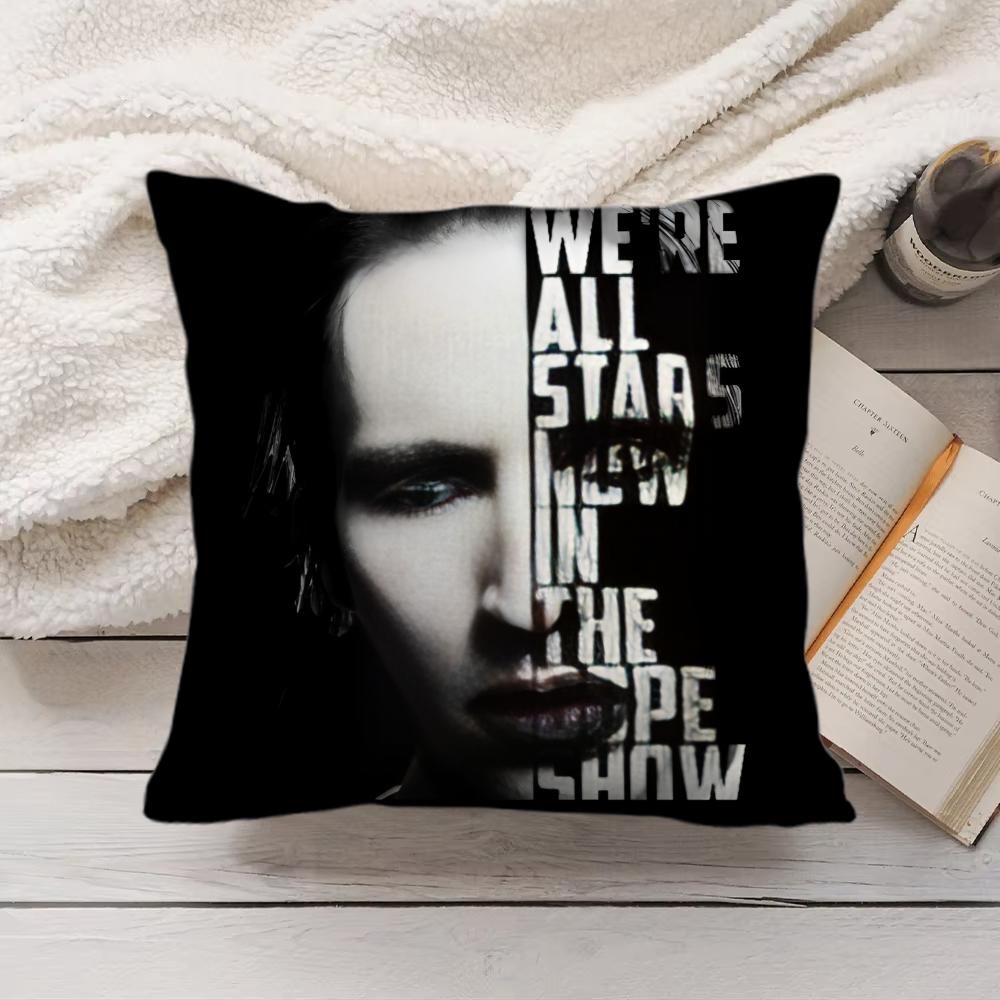 MMarilyn Manson Rock Cushion Cover Silky Short Plush Invisible Zipper Dustproof Sofa Pillow Case for Home Decor