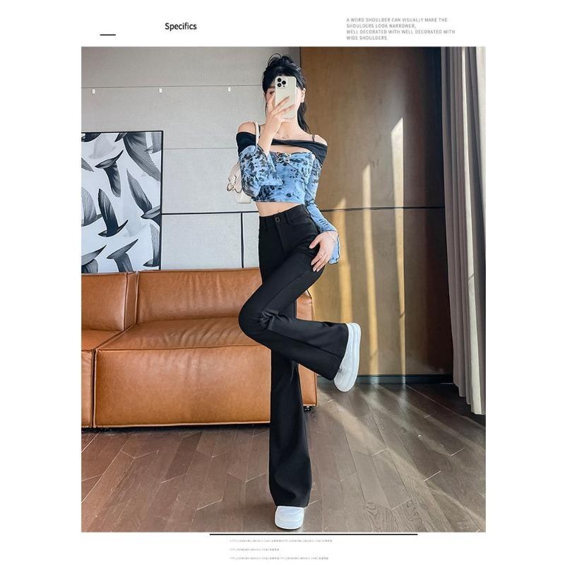 Women's Khaki High Waisted Flare Pants Casual Slim Fit Stretchy Bell Bottom Trousers