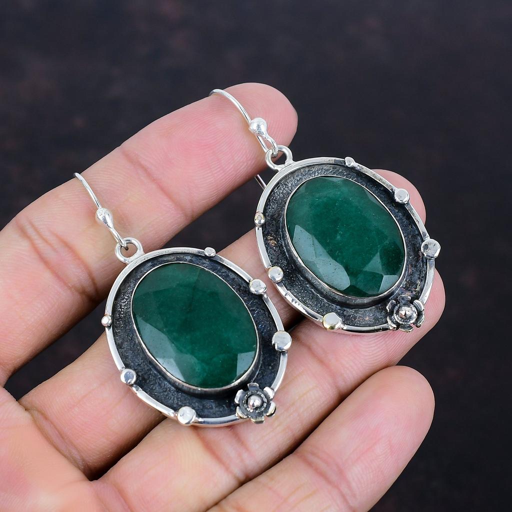 Faceted Zambian Emerald Earring 925 Sterling Silver Earrings Top Quality Gemstone Earring Handmade Jewelry Gifts For Her Birthstone Earrings