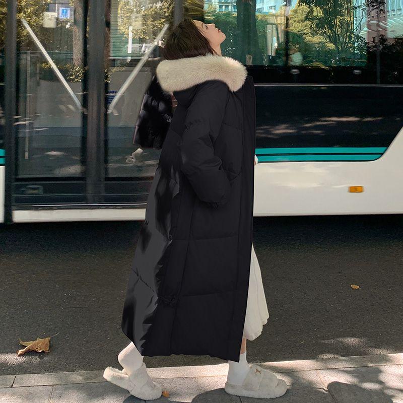 Stylish Thickened Loose Fit Down Jacket with Big Fur Collar for Women In Mid-length