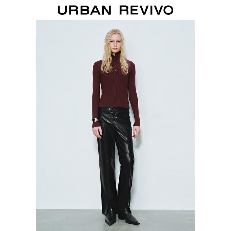 UR Women's PU High-Waist Straight-Leg Tie Pants