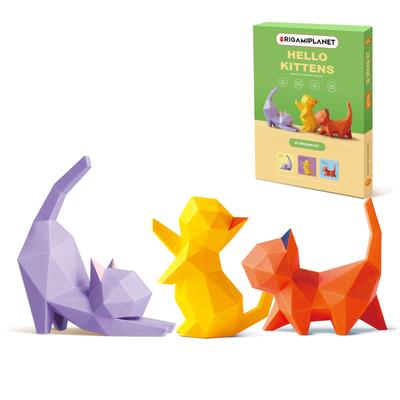 ORIGAMIPLANET Котята Хелло Кити 3D Оригами Бумажное творчество Подарочный набор 3 3D Милый кот Оригами Животное Бумажная скульптура для Подростков Взрослых Идеальный DIY Арт Подарок для и