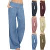 (Qunide) Women's Fashion Solid Color Straight Leg Pants Loose Home Casual Mid Waist Wide Leg Pants