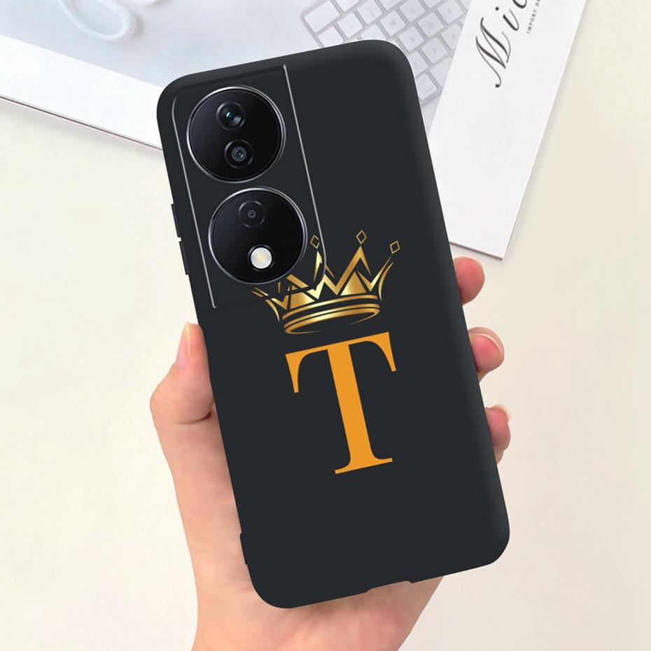 Чехол для Honor X7b CLK-LX2 2023 Модный Коронка Сакура Первая Буква Бампер для Телефона Для HonorX7b X 7B 4G Мягкий Силиконовый Задний Чехол