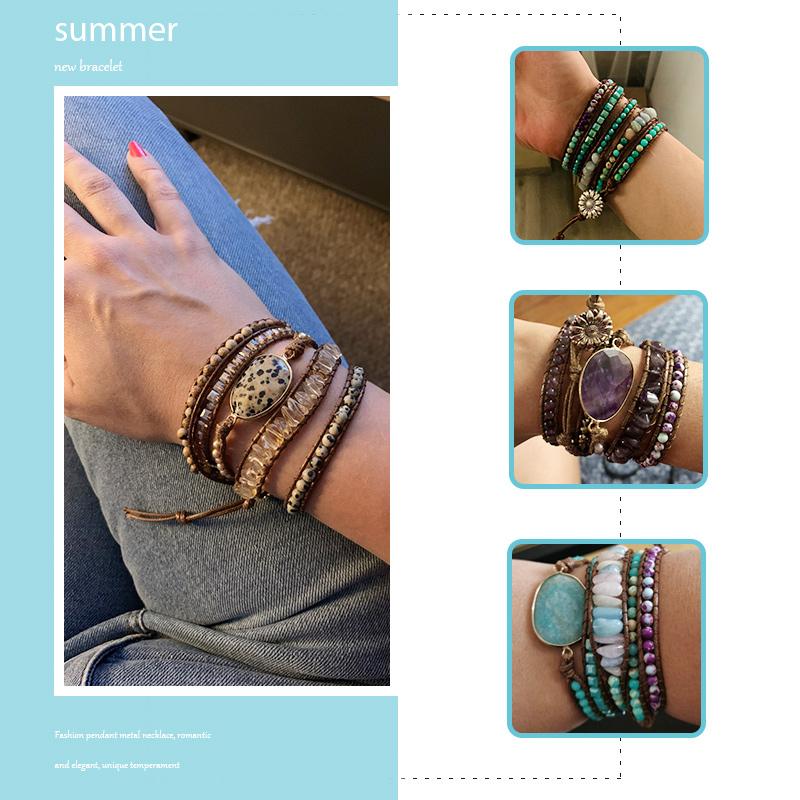 RH Fashion Handma Bohemian Jewelry Boho Браслет из смешанных натуральных камней с подвесками 5 прядей Браслеты-обертки Подарки Прямая поставка