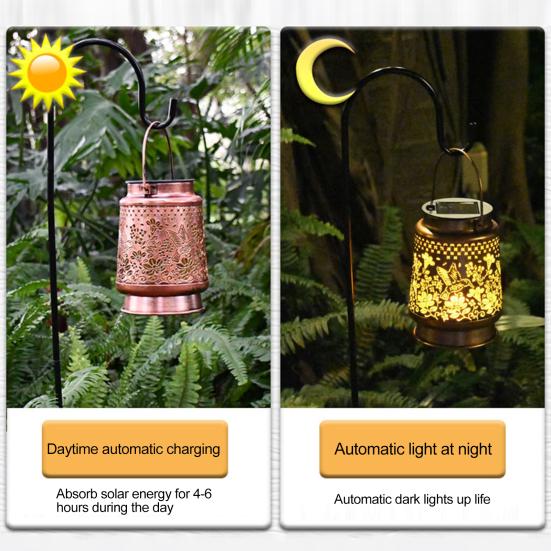Солнечный фонарь водонепроницаемый металлический полый фонарь с рисунком бабочки и цветка на солнечной батарее светодиодный светильник для наружного декора сада, двора, патио