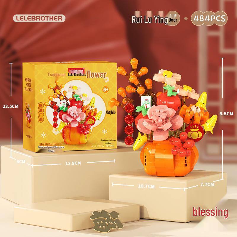Preserved Flower Basket Building Blocks: Rose & Succulent Ornaments, Educational Toy for Girls, Ideal for Valentine's Day or June 1st Gift