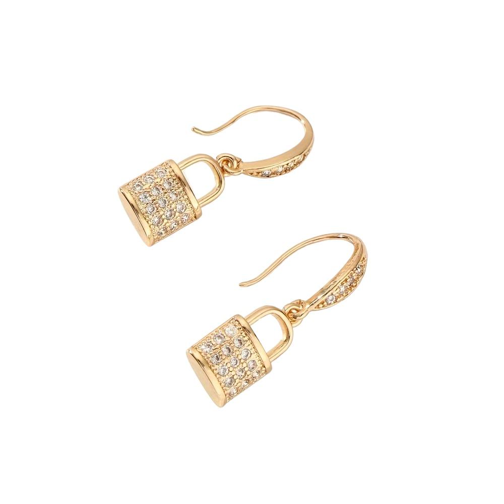 Fashion Lock Shape Dangle Earrings for Women 2025 New Golden Zirconia Drop Earring Statement Party Jewelry Accessories