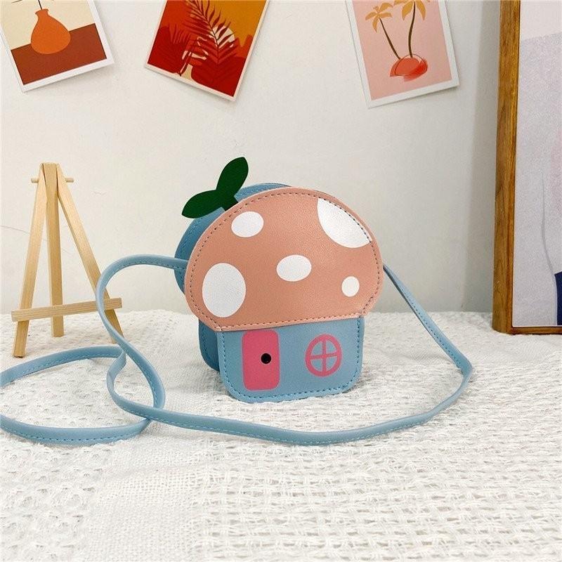 Adorable Mushroom Design Pu Children's Crossbody Bag Fashionable Mini Coin Purse Cute Shoulder Bag For Little Girls