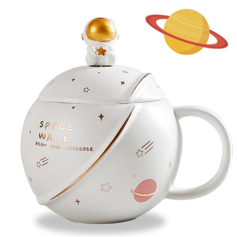 400 мл Космическая кружка для кофе Милая космическая кружка Керамическая кружка для воды с крышкой и ложкой Кружка для напитков Подходит для дома и офиса