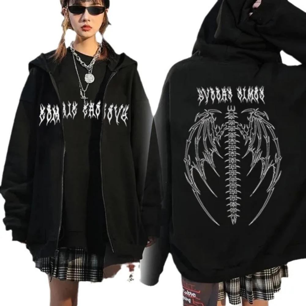 Арамидное худи в готическом стиле с молнией-бабочкой, спортивное худи с длинным рукавом, из полиэфирного волокна, женская мода, повседневная уличная одежда