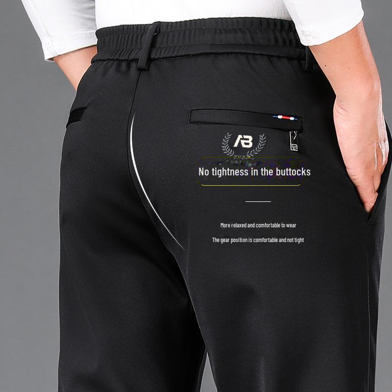 Men's Autumn/Winter Straight-Leg Stretch Pants - Thick, Elastic Waist, Loose-Fit Sports Trousers with Print