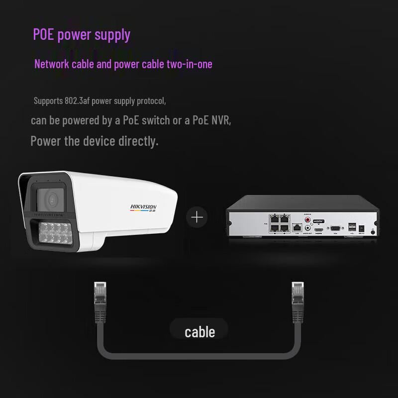 Hikvision 4-мегапиксельная полноцветная PoE-камера-пуля, сетевая, с китайской вилкой (адаптер в комплекте)