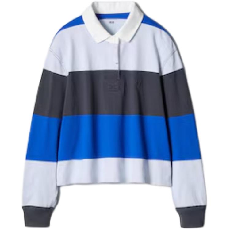 Uniqlo X JW Anderson Коллаборация Весна-Лето 2025 Color Block Вышитый Логотип Свободный Простой Коммутерская Рубашка-Поло с Длинным Рукавом Женские Топы Синий Черный 478681-64