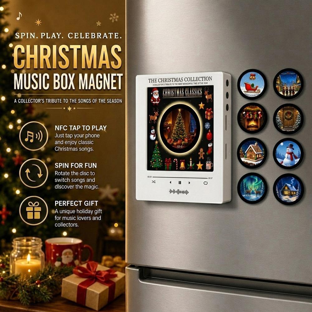 Screw Free Mold Rotating Luminescent NFC New Christmas Music Box Refrigerator Sticker Magnetic Holiday Decoration Gift