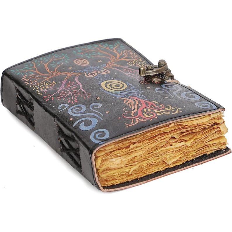 Пустая книга заклинаний журнала теней с замком, фокус-покус, винтажный кожаный дневник ручной работы с тиснением молитвы, языческий журнал для женщин, 7x5 дюймов
