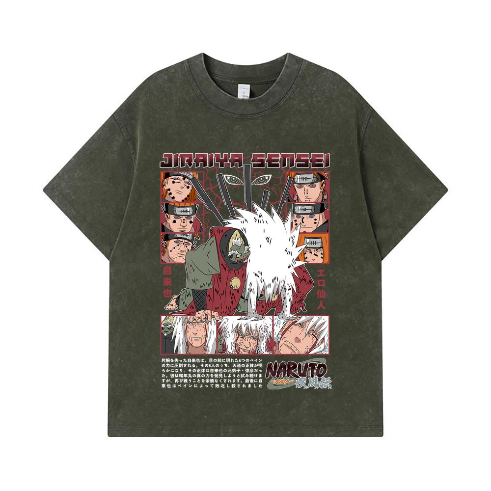 275 GSM Washed T-shirts 100% Cotton Naruto V5 Jiraiya Print Unisex Heavy Cotton T Shirt
