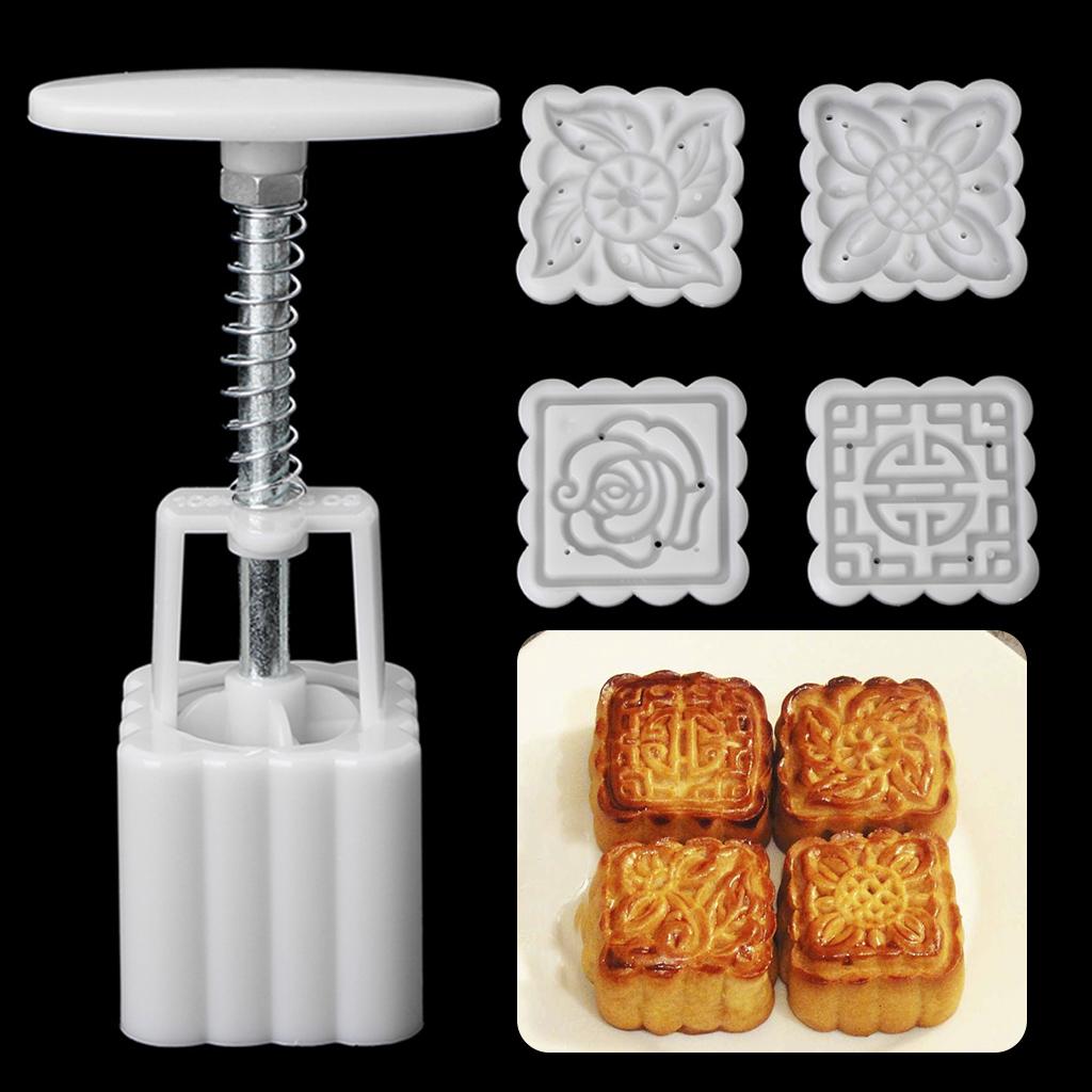 5Pcs Stamps 50g Square Flower Moon Cake Mold Mould Pastry Mooncake Hand DIY Tool