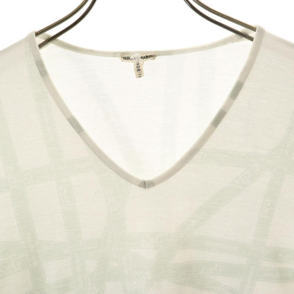 Hermes Made In Italy Long Sleeve V Neck Cut M White Women Used