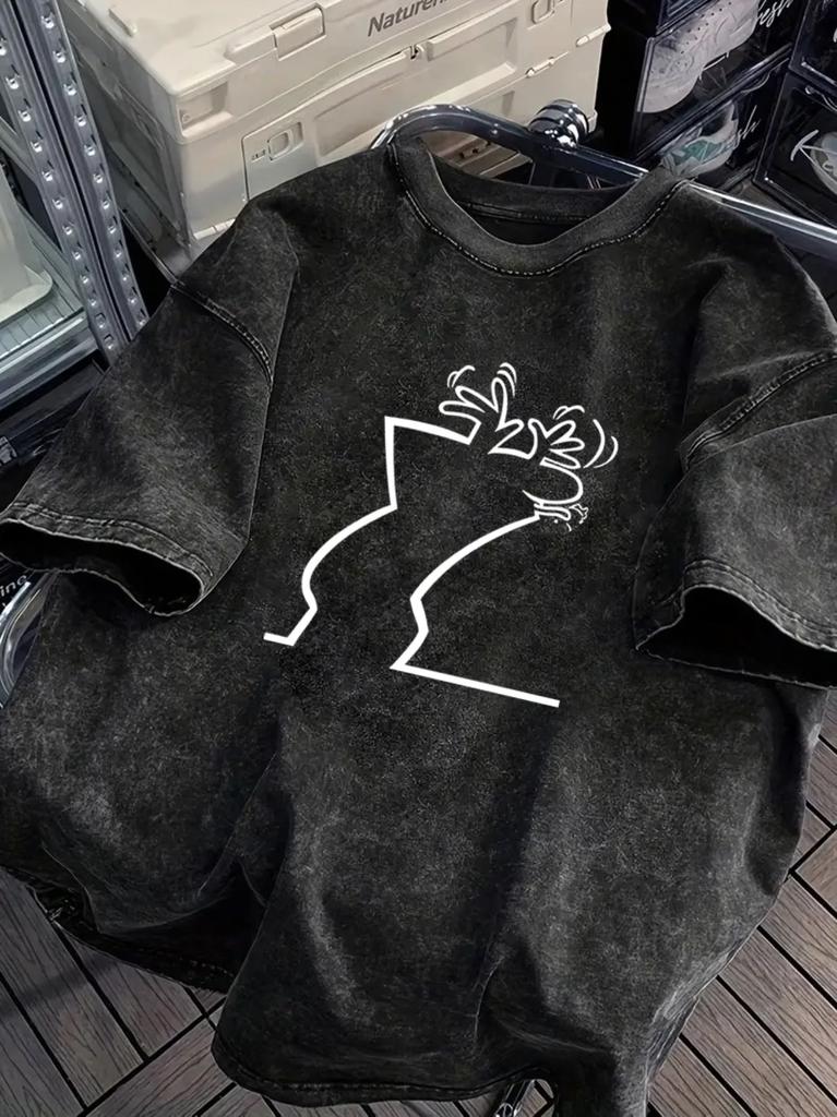 Funny Minimalist Line Art Streetwear Gothic Grunge Vintage Y2K Washed T Shirt Summer Men Women Tee Oversized top