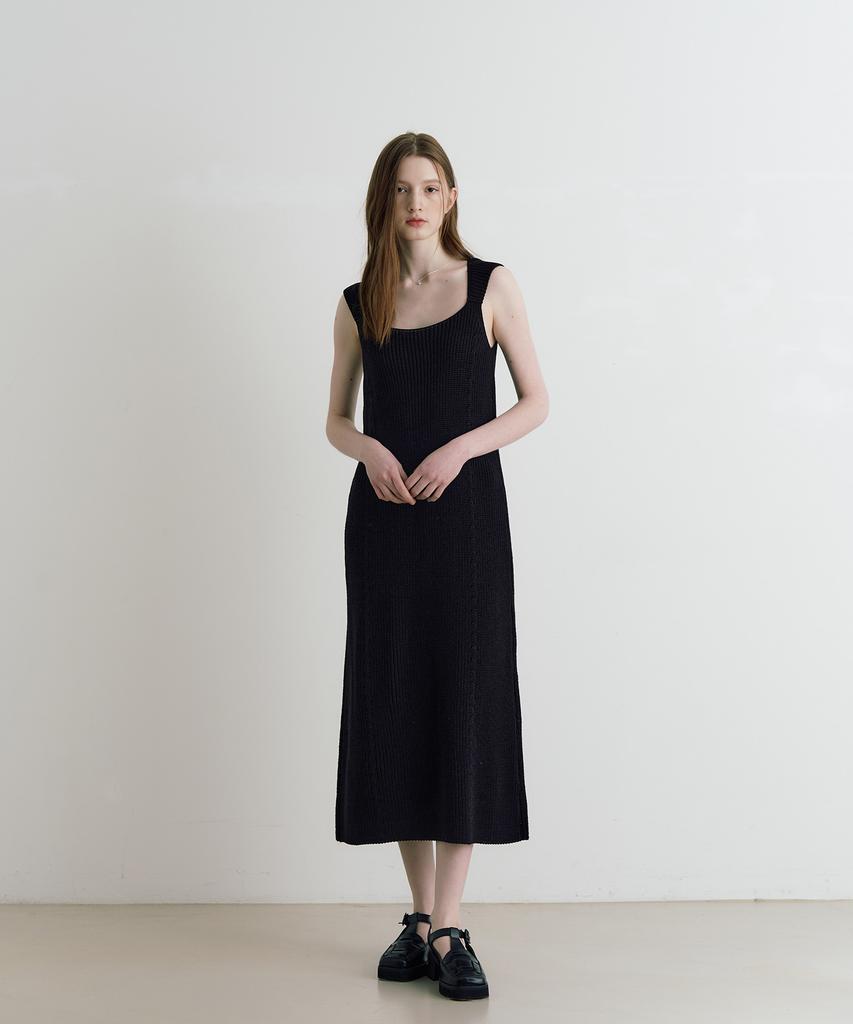 Adowl Shoulder Wide Strap Side Twist Long Dress - Black