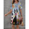 Summer Fashion Cute Rabbit Colorful Animal Printed Dress Ladies Loose  Casual Oversized Comfortable Dress